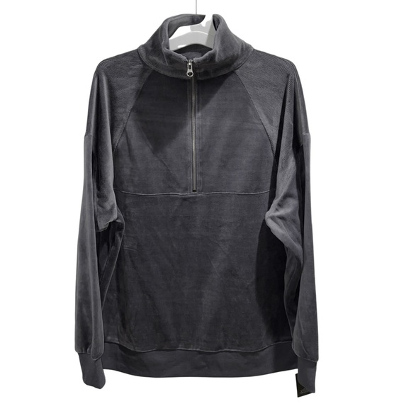 Wild Fable Dark Grey 1/2 Zip Velour Pullover - Picture 1 of 2